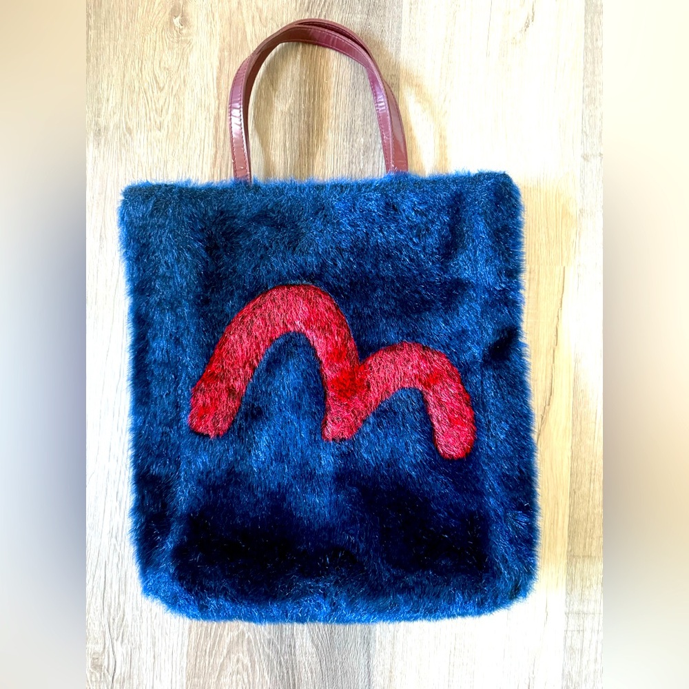 Evisu special edition faux fur seagull logo handbag with inner pocket